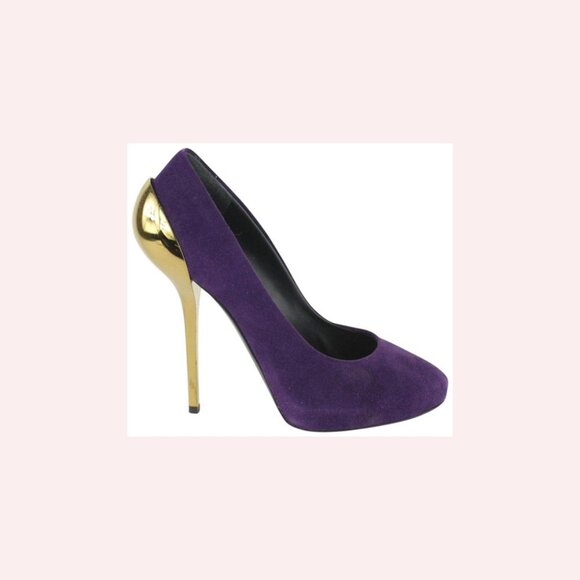 Giuseppe Zanotti Shoes - Giuseppe Zanotti Women's 39.5 Purple Suede x Gold Nana Heels 1116gz45